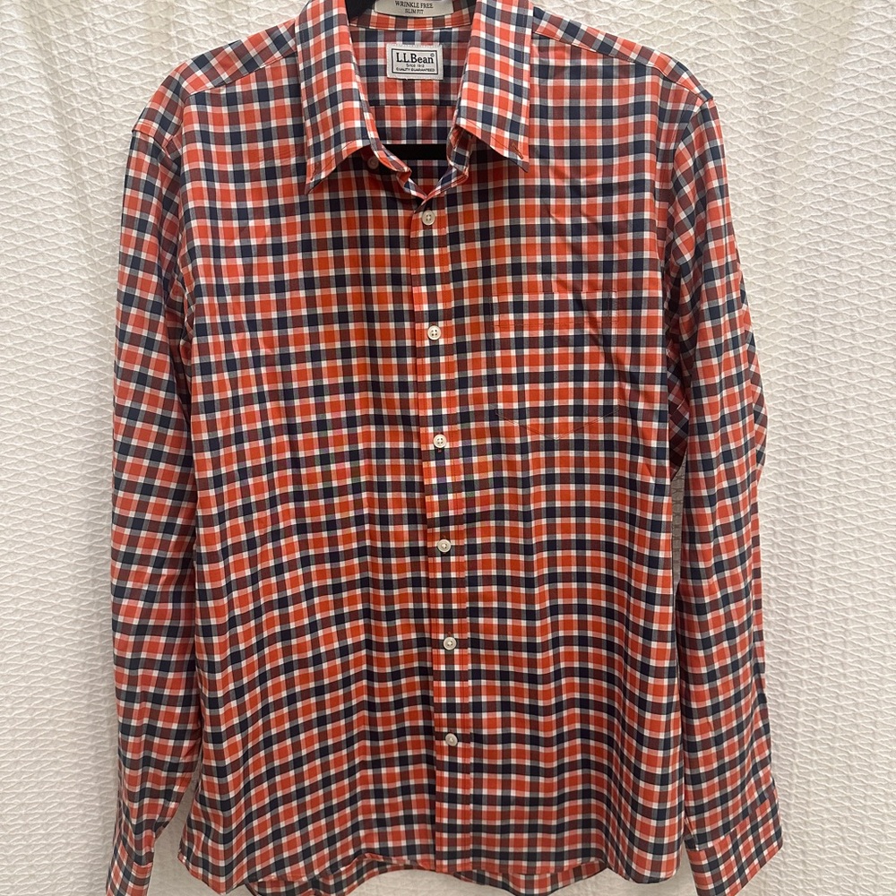 L.L. Bean Men's Blue/Orange Plaid Shirt